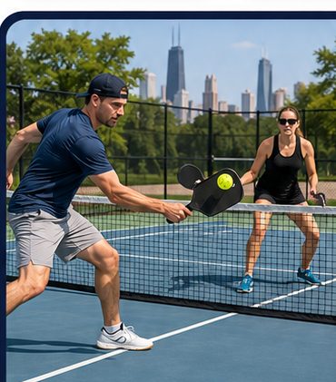 Pickleball players on a court