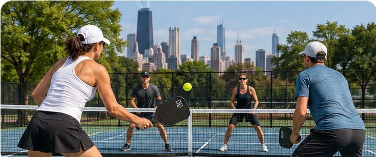 People playing pickleball in Chicago